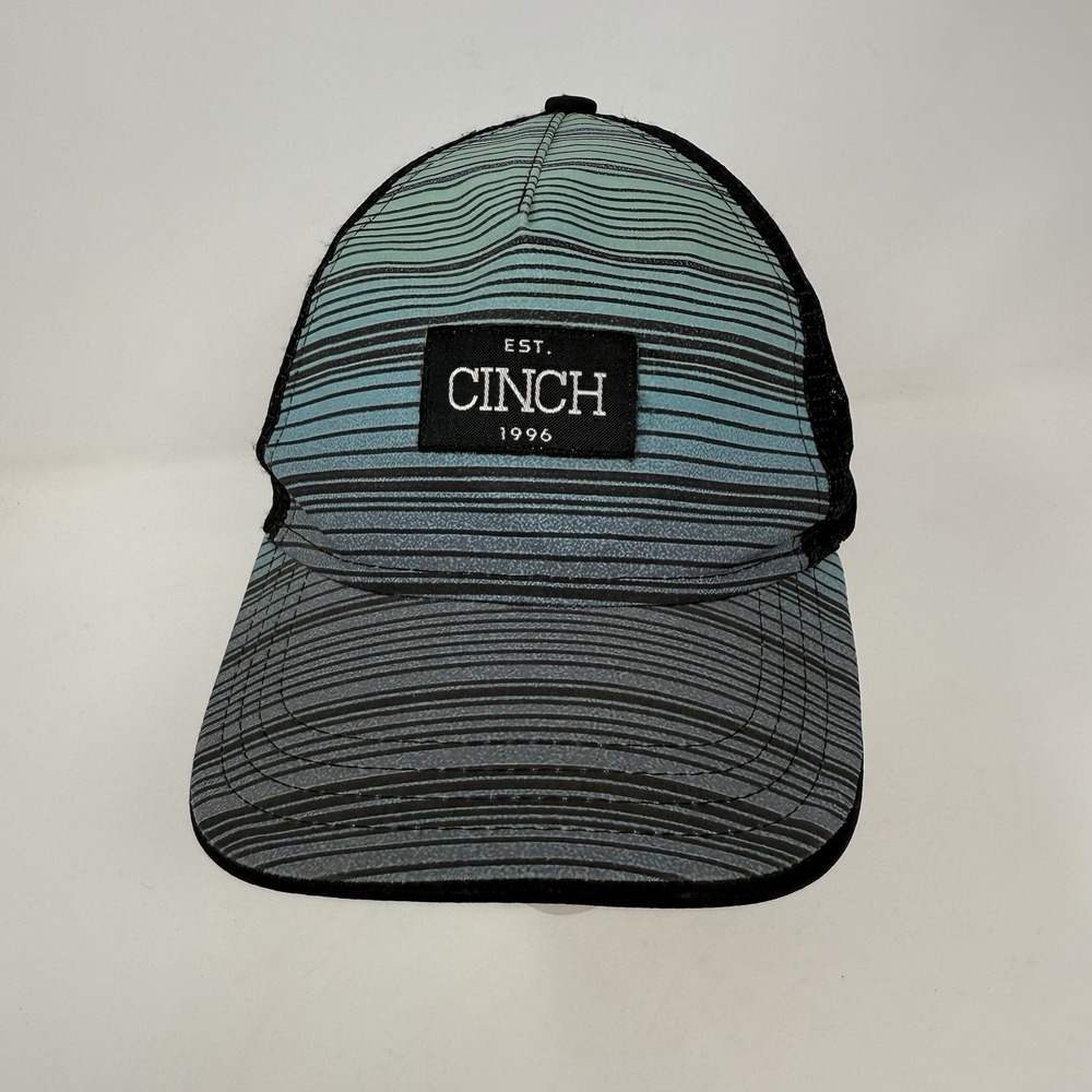 Cinch Trucker Hat Cap Snap Back Teal Striped‎ Mesh Western Roping Cowboy